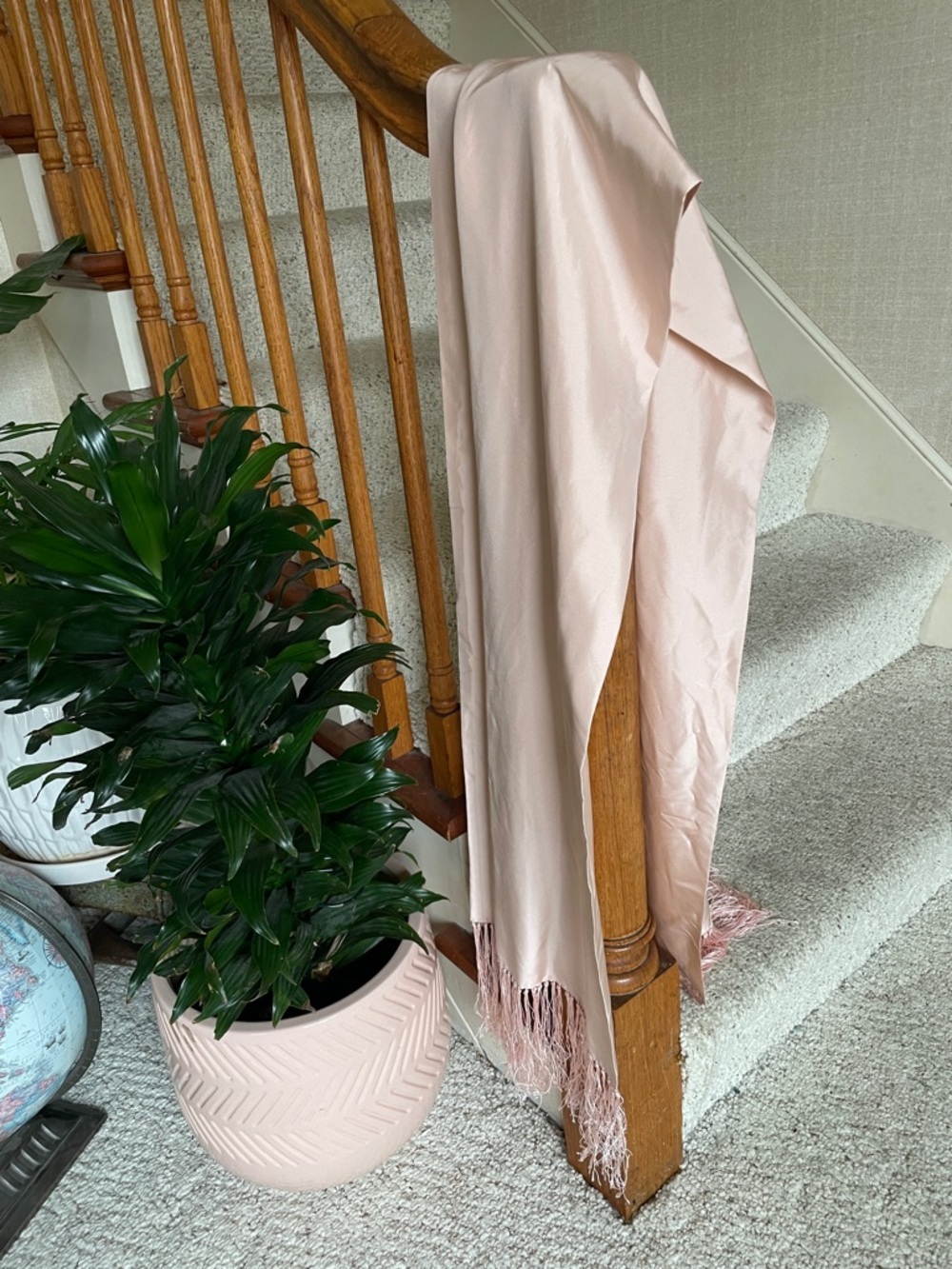 J Crew 100% Silk Blush Pink Fringe Scarf NWT